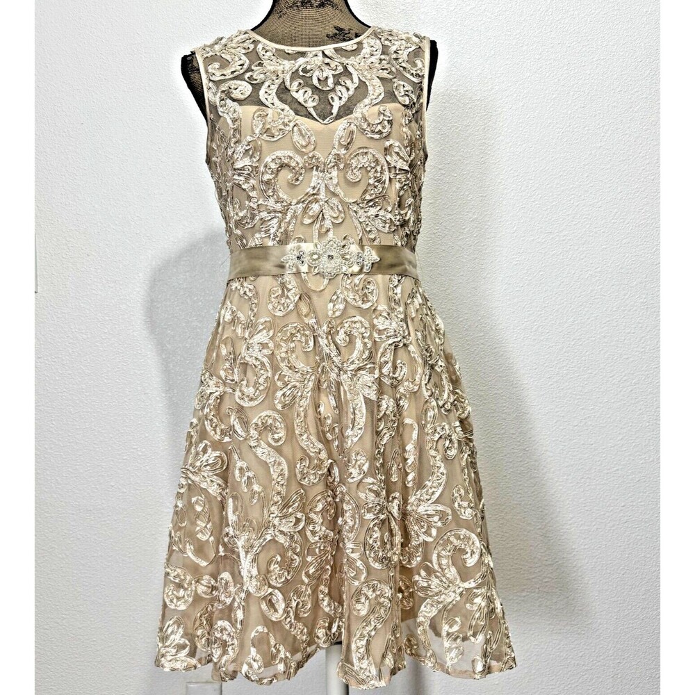 Betsy & Adam Womens Ivory Lace Overlay Sleeveless Fit & Flare Dress Sz 10P  USA